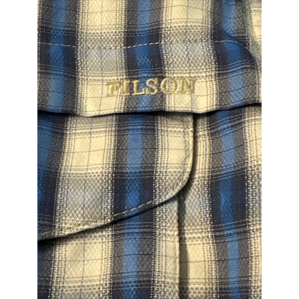 CC Filson Vented Long Sleeve Button Down Shirt Men Sz L Large Blue Plaid Pockets - Picture 3 of 8